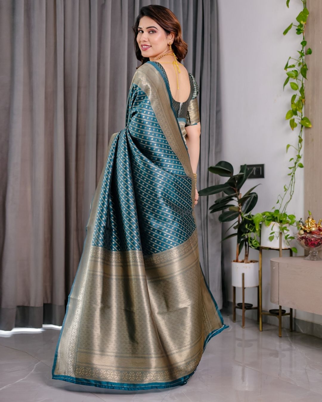 Teal Blue Banarasi Silk Zari Saree Online | Varnavi