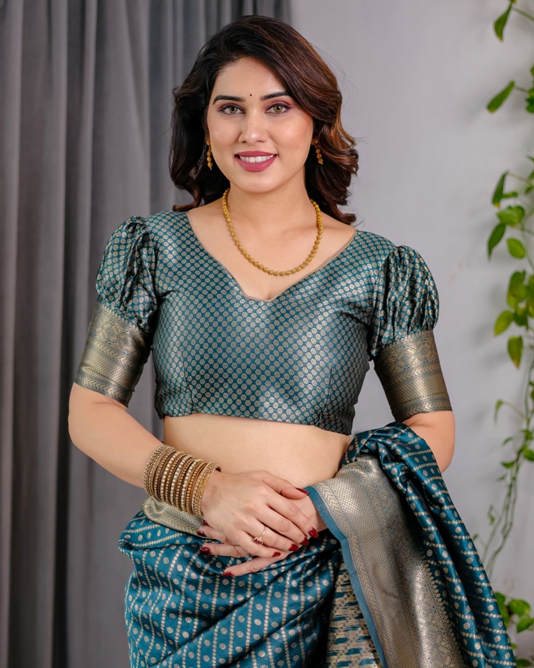 Teal Blue Banarasi Silk Zari Saree Online | Varnavi