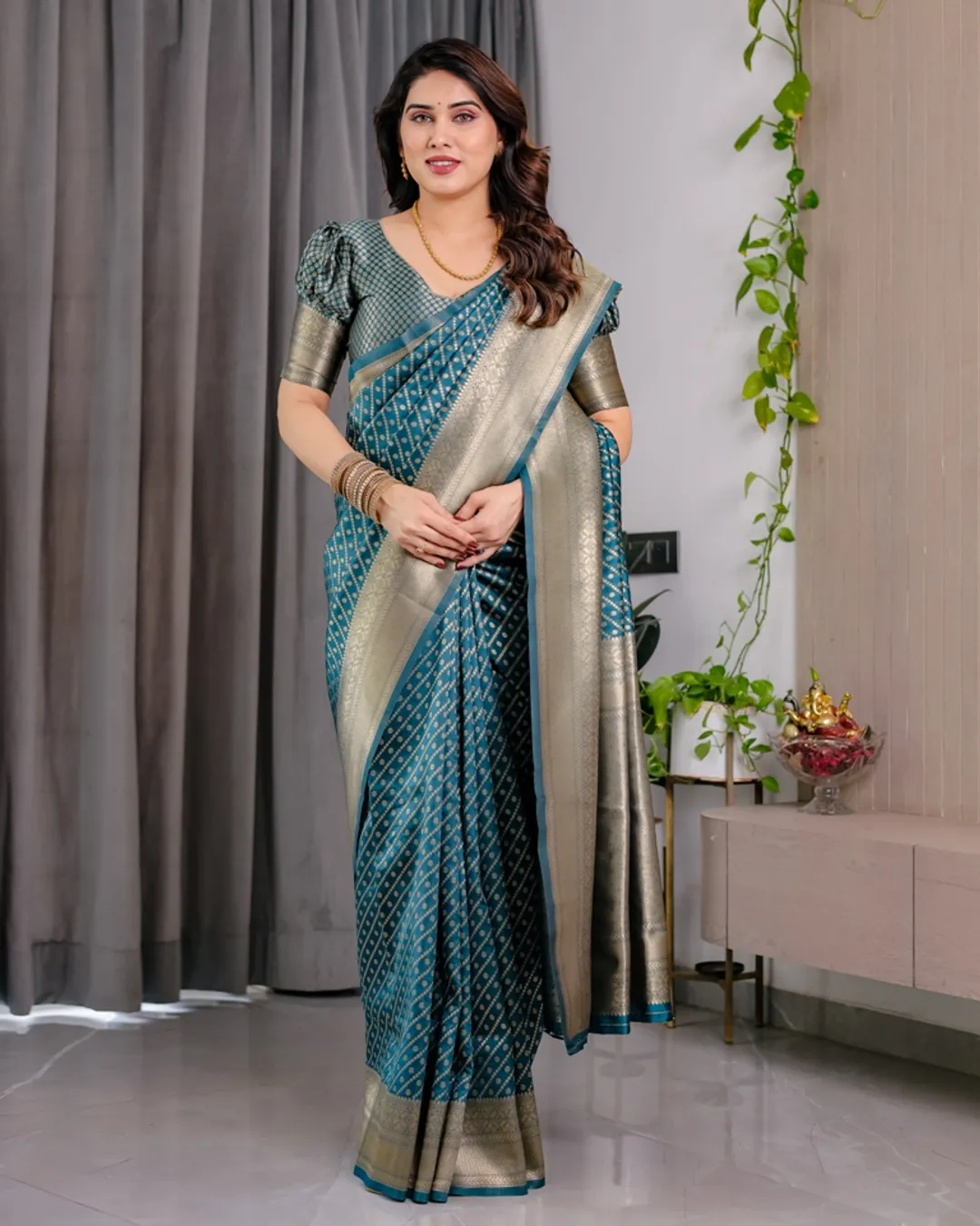 Teal Blue Banarasi Silk Zari Saree Online | Varnavi
