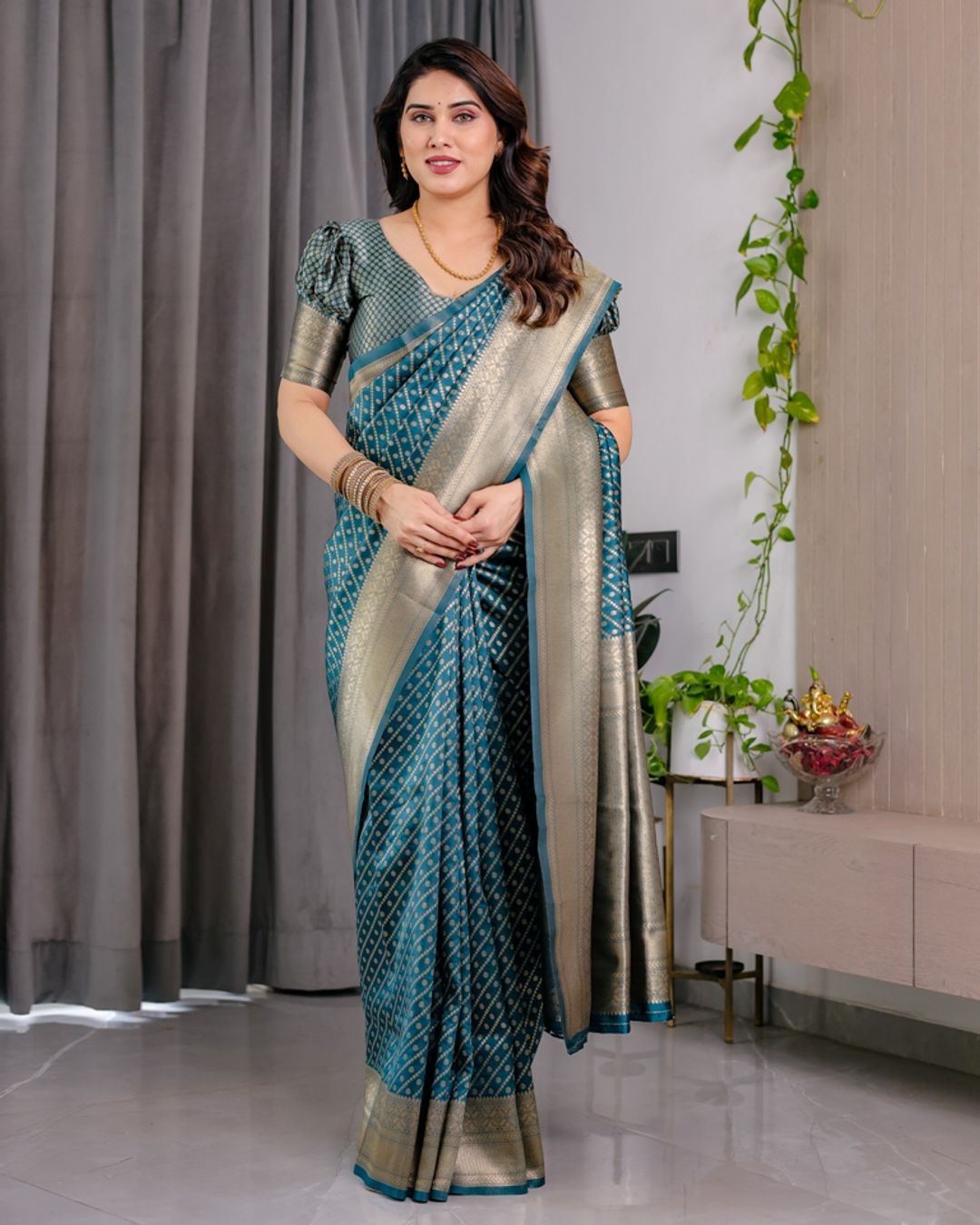 Teal Blue Banarasi Silk Zari Saree Online | Varnavi