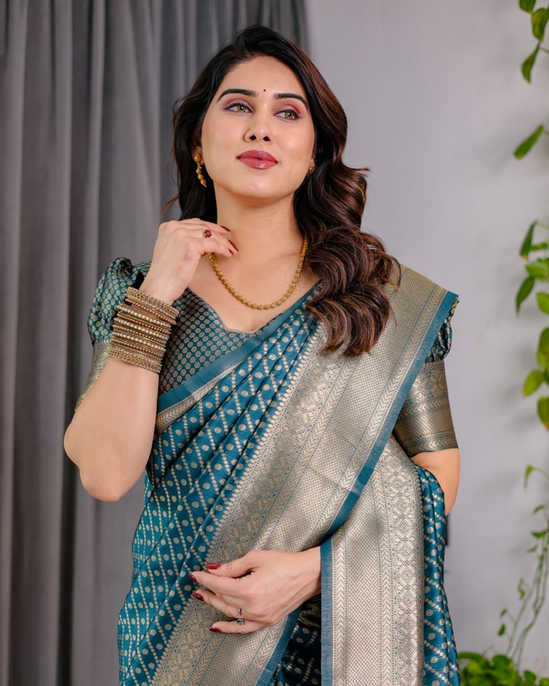 Teal Blue Banarasi Silk Zari Saree Online | Varnavi