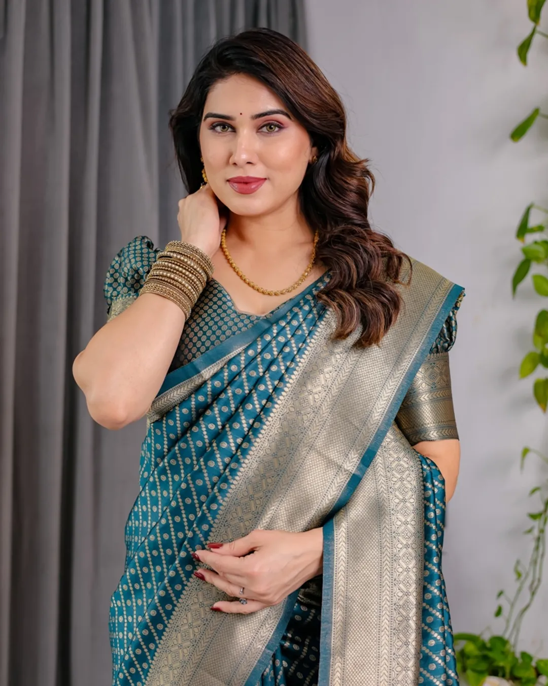 Teal Blue Banarasi Silk Zari Saree Online | Varnavi