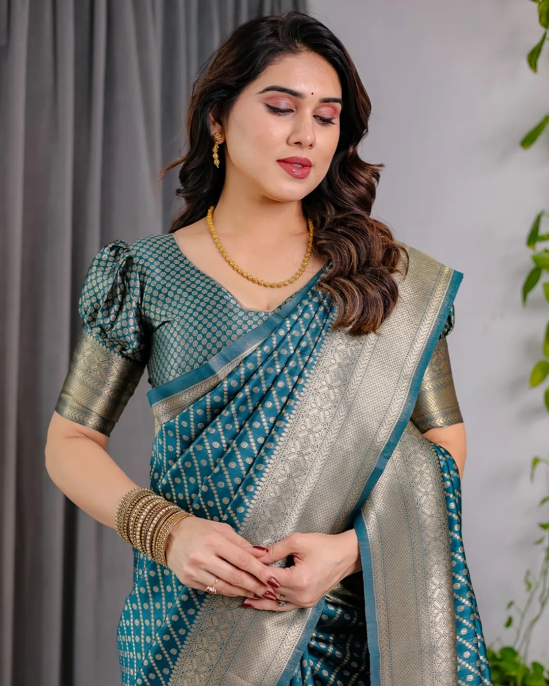Teal Blue Banarasi Silk Zari Saree Online | Varnavi