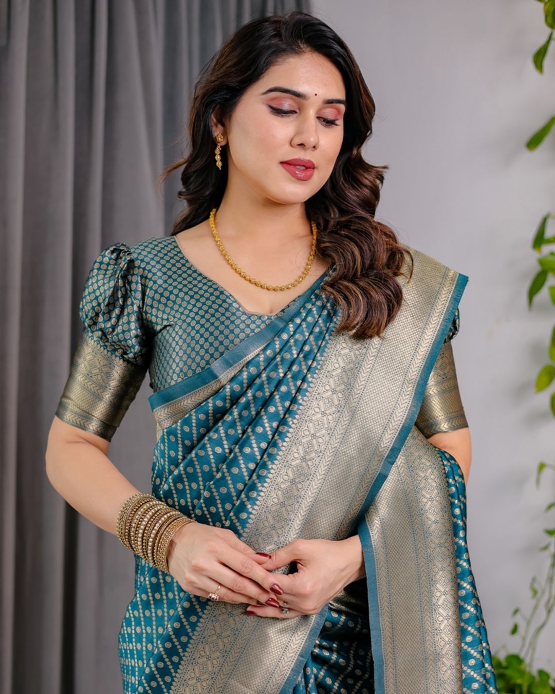 Teal Blue Banarasi Silk Zari Saree Online | Varnavi
