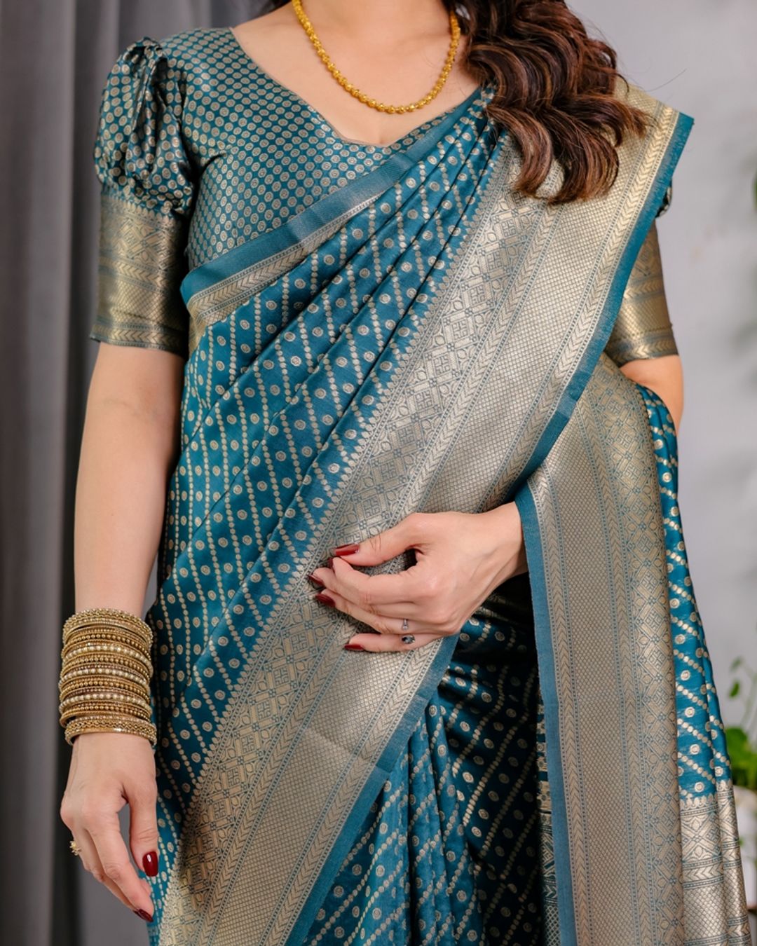 Teal Blue Banarasi Silk Zari Saree Online | Varnavi