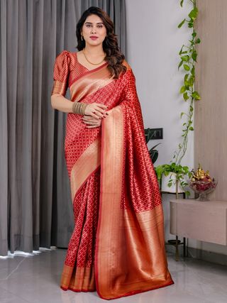 Red Banarasi Soft Silk Zari Saree Online | Varnavi