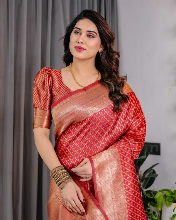 Red Banarasi Soft Silk Zari Saree Online | Varnavi