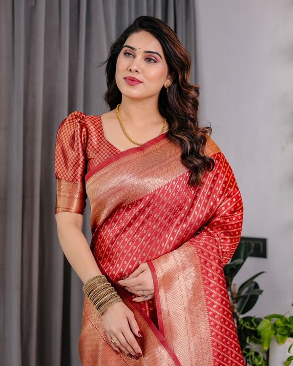 Red Banarasi Soft Silk Zari Saree Online | Varnavi