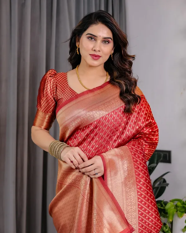 Red Banarasi Soft Silk Zari Saree Online | Varnavi