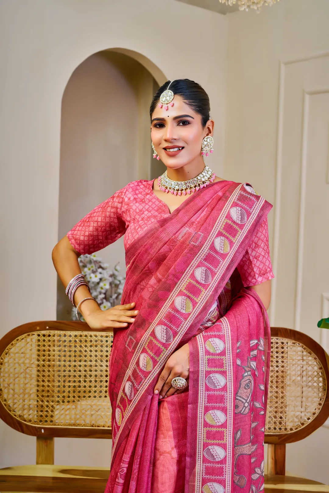 Pink Tissue Handloom Cotton Saree With Zari Weave | Varnavi