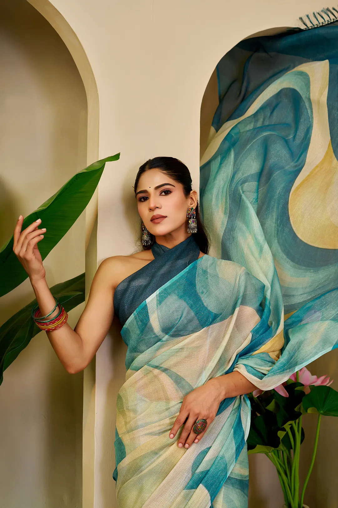 Teal Tissue Handloom Cotton Saree with Zari Weave | Varnavi