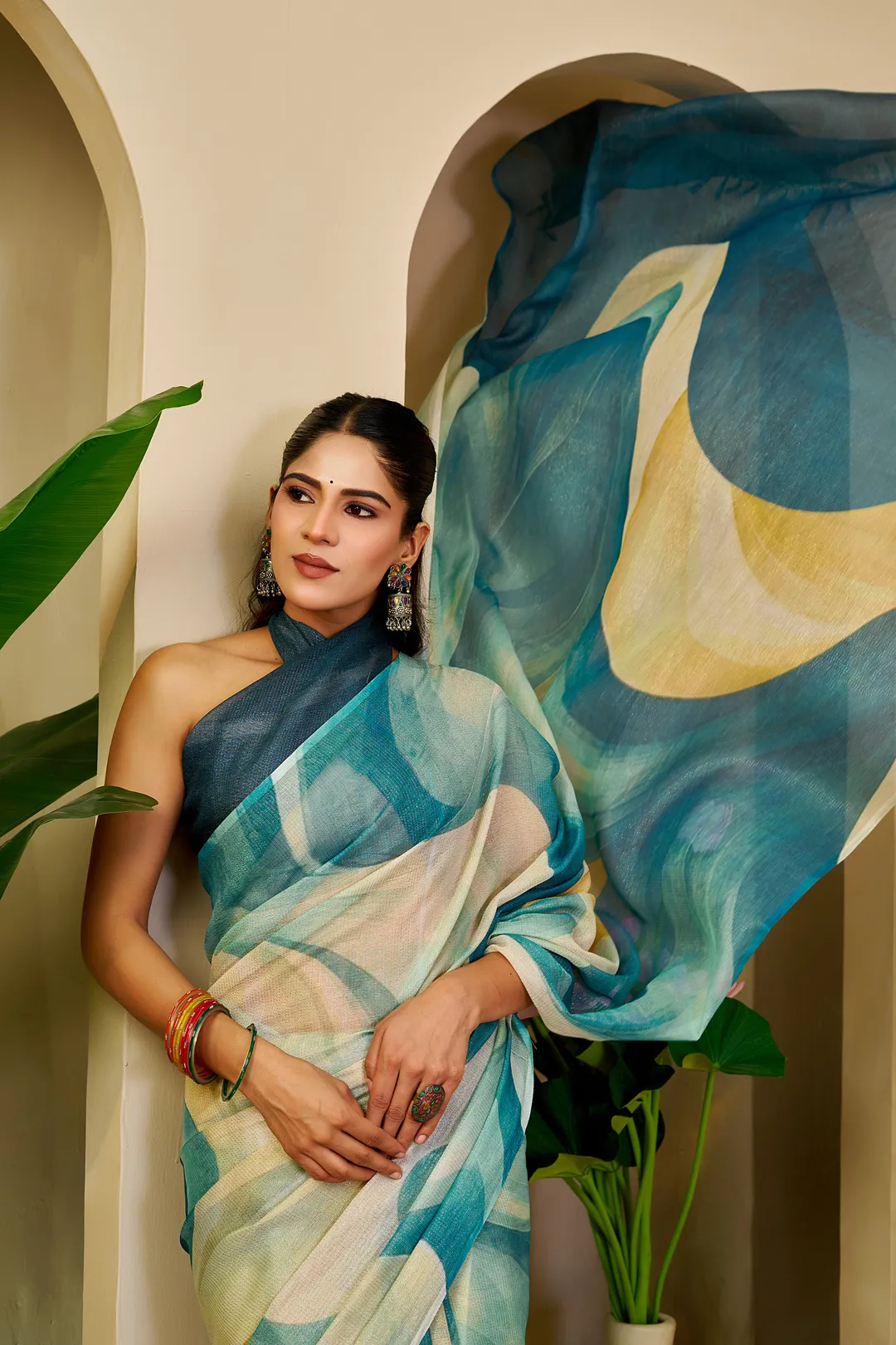 Teal Tissue Handloom Cotton Saree with Zari Weave | Varnavi