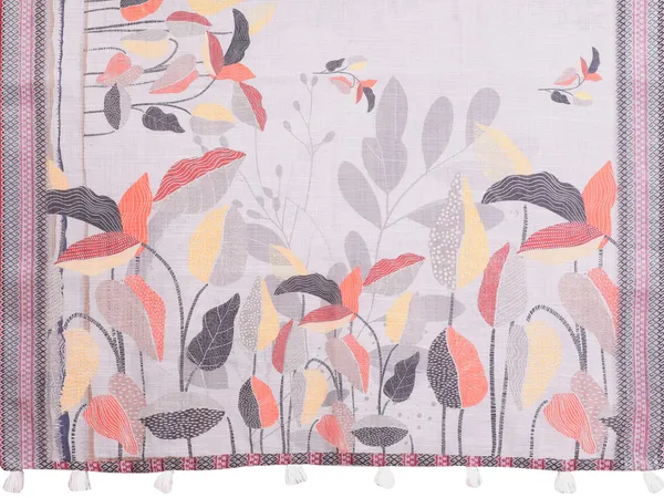 Light Grey Linen Cotton Floral Print Saree with Blue Border