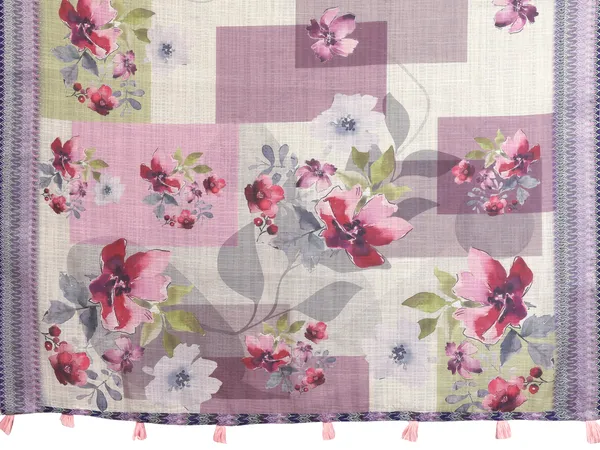 Lavender Floral Linen Cotton Saree with Elegant Blue Border