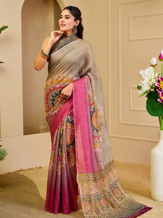 Teal Green Tissue Handloom Cotton Saree With Printed Pallu