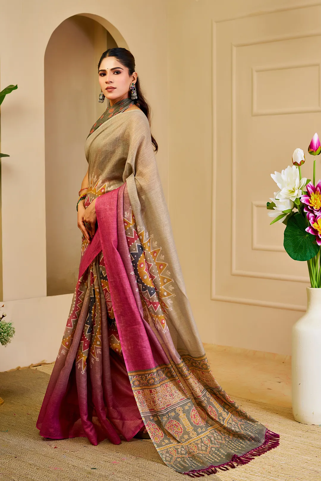 Teal Green Tissue Handloom Cotton Saree With Printed Pallu