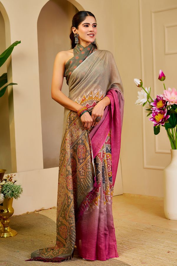 Teal Green Tissue Handloom Cotton Saree With Printed Pallu