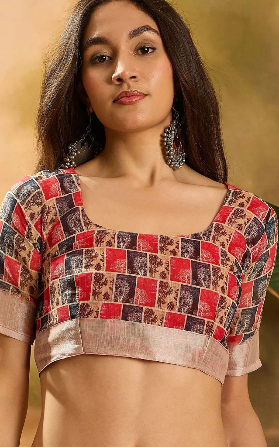 Red Floral Linen Cotton Saree with Beautiful Printed Border