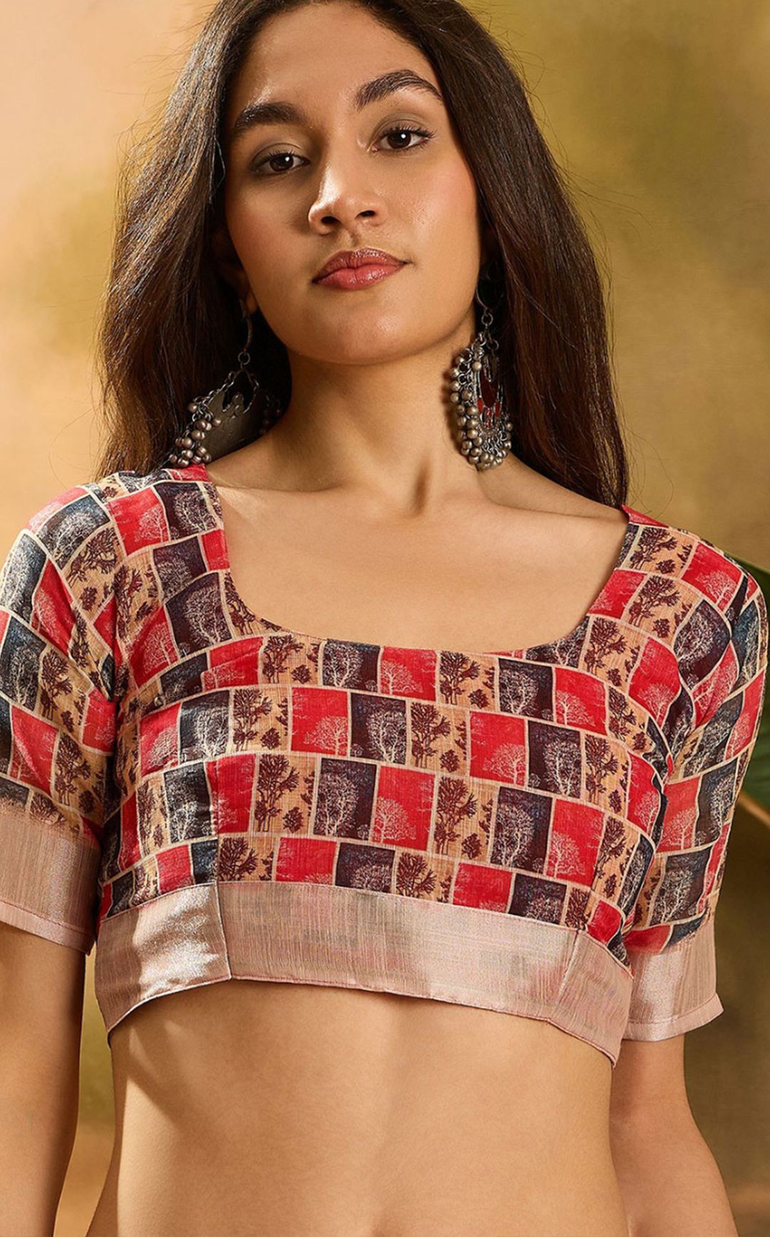 Red Floral Linen Cotton Saree with Beautiful Printed Border