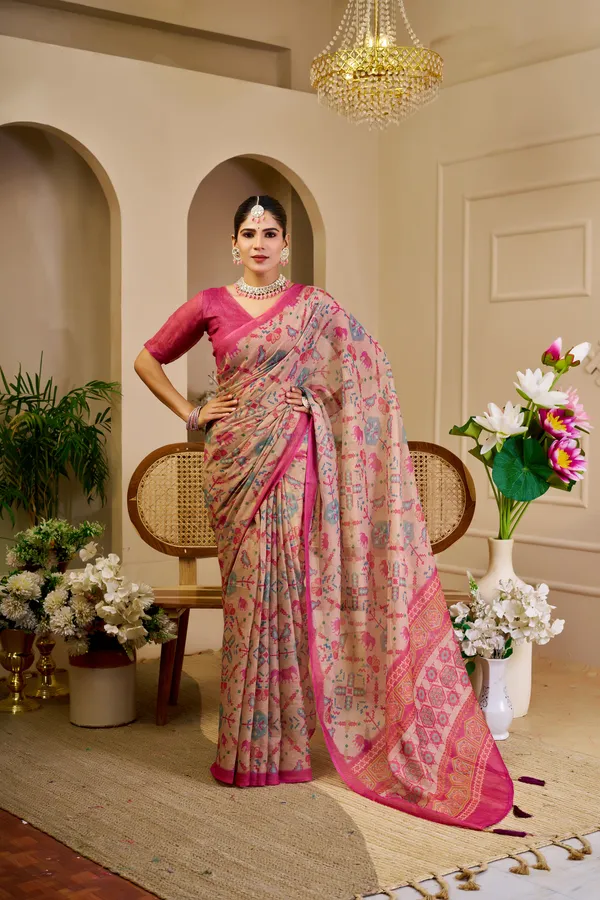 Tissue Handloom Cotton Saree with Zari Weave & Floral Print
