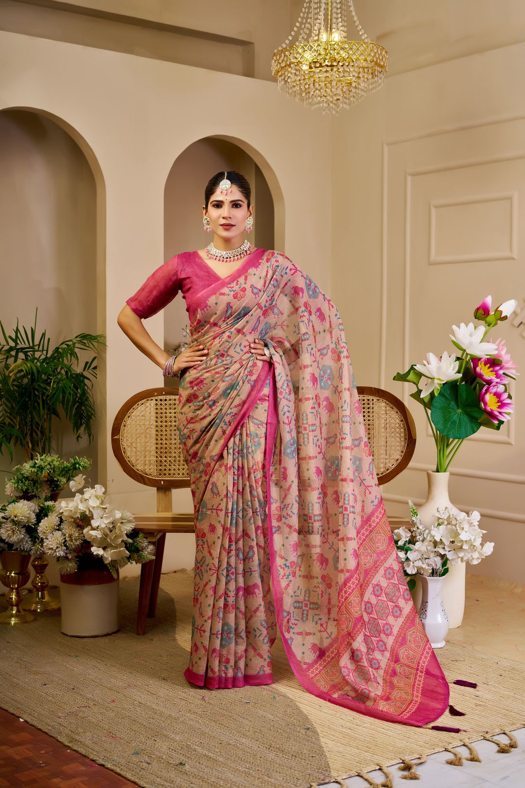 Tissue Handloom Cotton Saree with Zari Weave & Floral Print