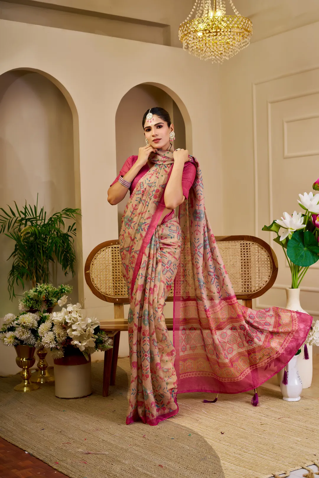 Tissue Handloom Cotton Saree with Zari Weave & Floral Print