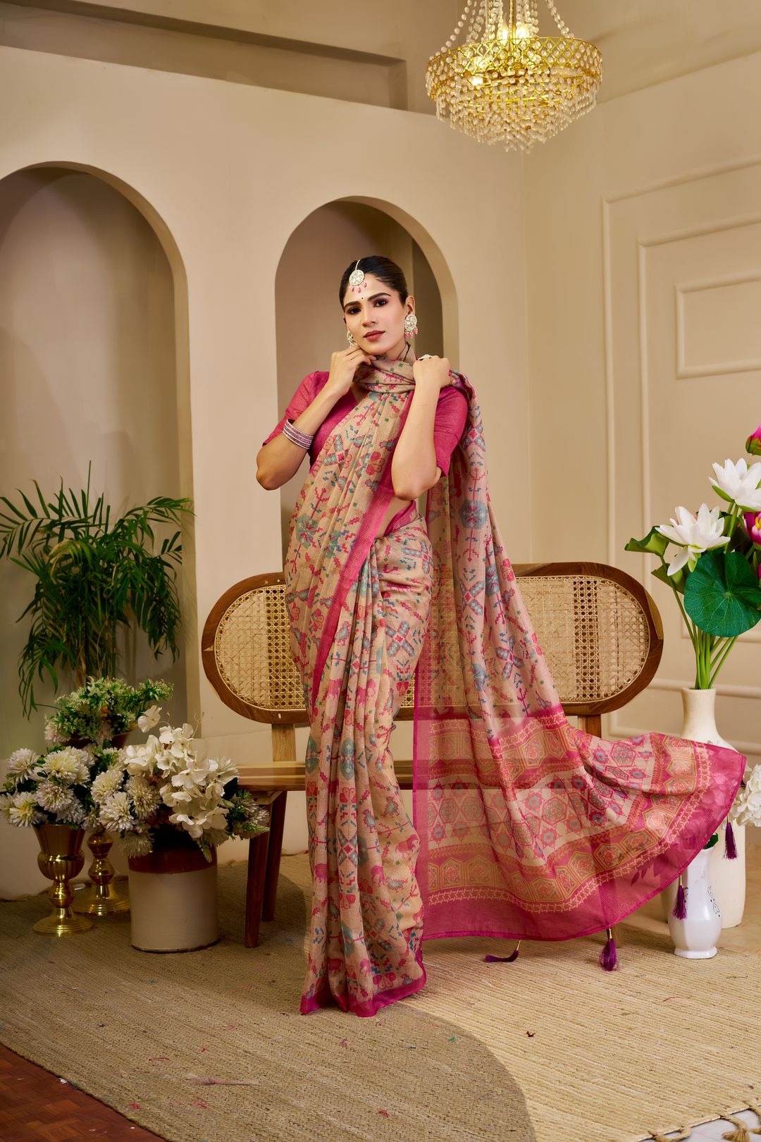 Tissue Handloom Cotton Saree with Zari Weave & Floral Print