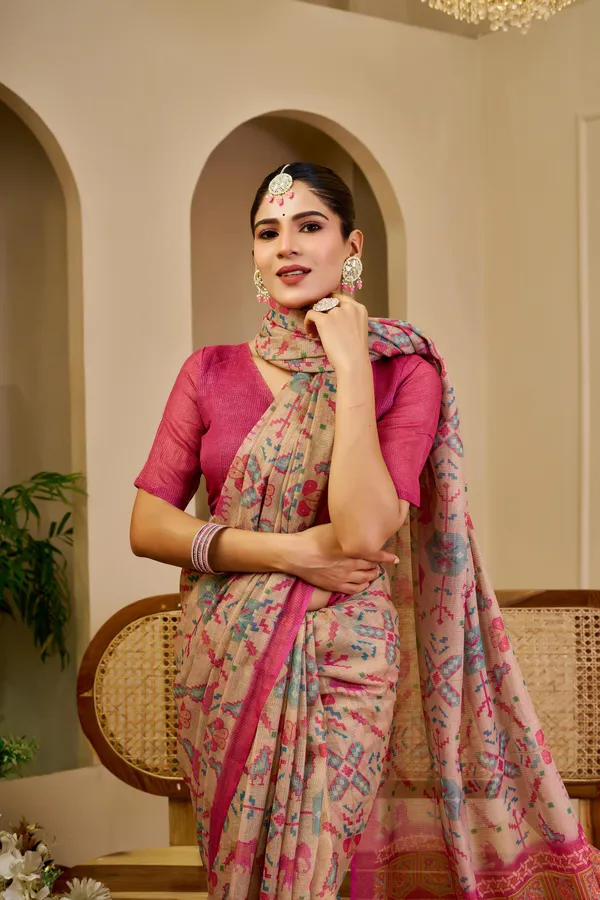 Tissue Handloom Cotton Saree with Zari Weave & Floral Print