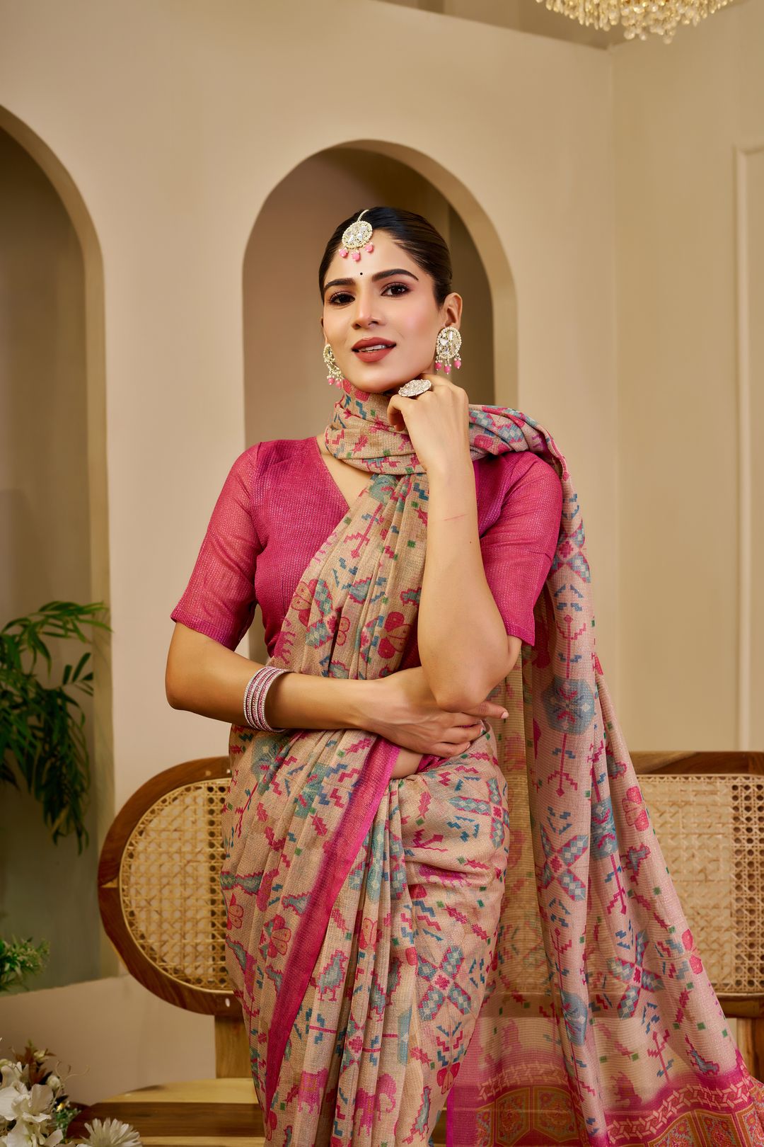 Tissue Handloom Cotton Saree with Zari Weave & Floral Print