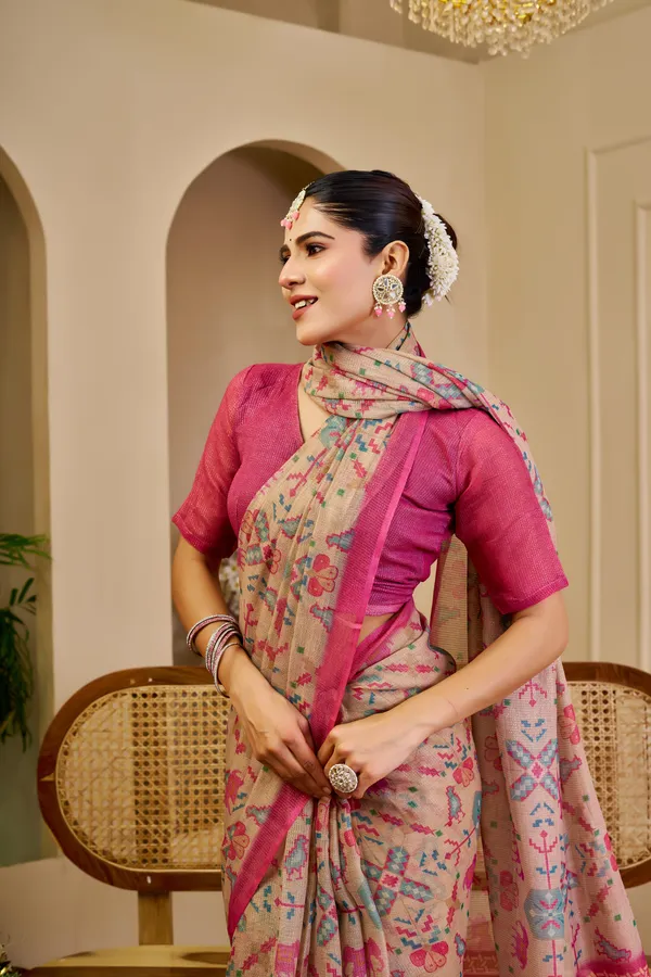 Tissue Handloom Cotton Saree with Zari Weave & Floral Print