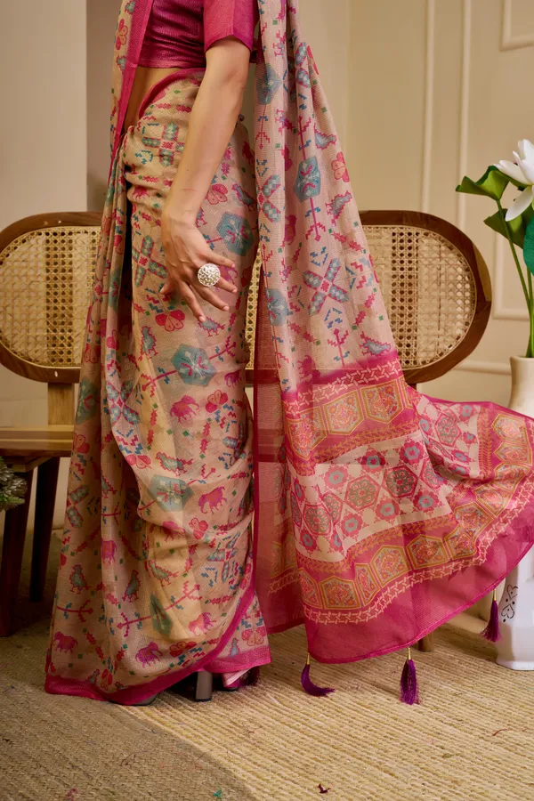 Tissue Handloom Cotton Saree with Zari Weave & Floral Print