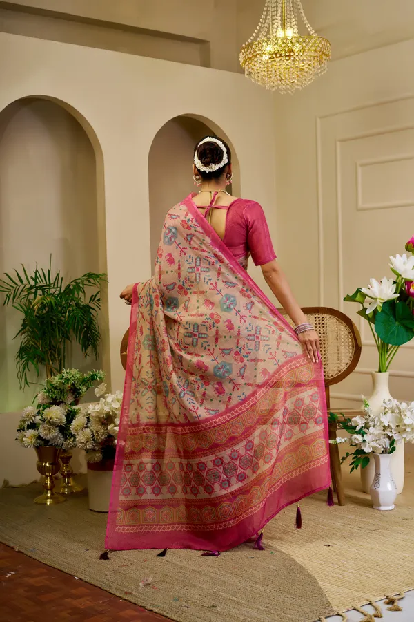 Tissue Handloom Cotton Saree with Zari Weave & Floral Print