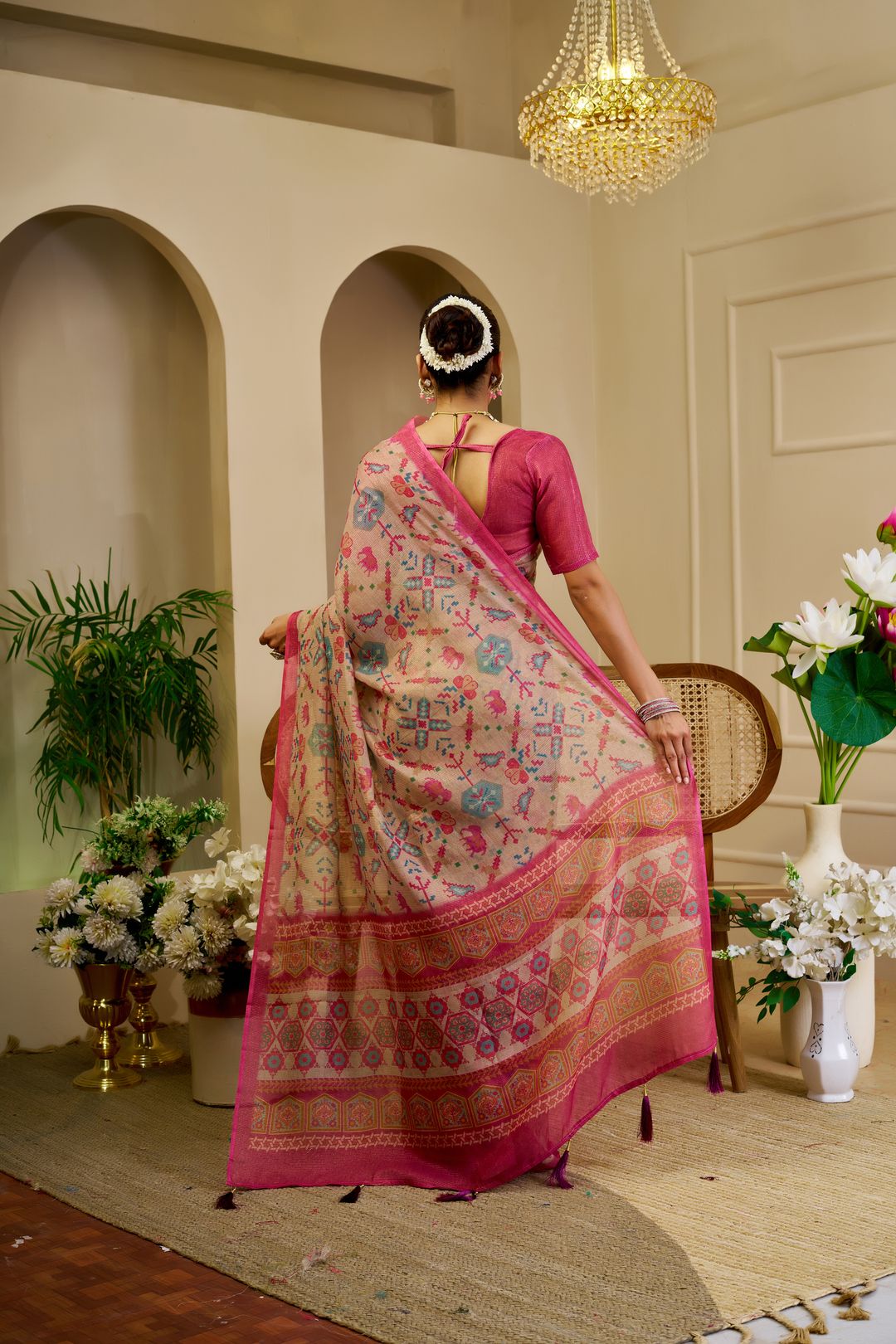 Tissue Handloom Cotton Saree with Zari Weave & Floral Print