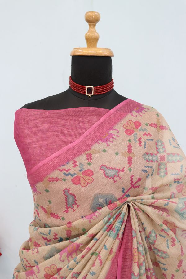Tissue Handloom Cotton Saree with Zari Weave & Floral Print