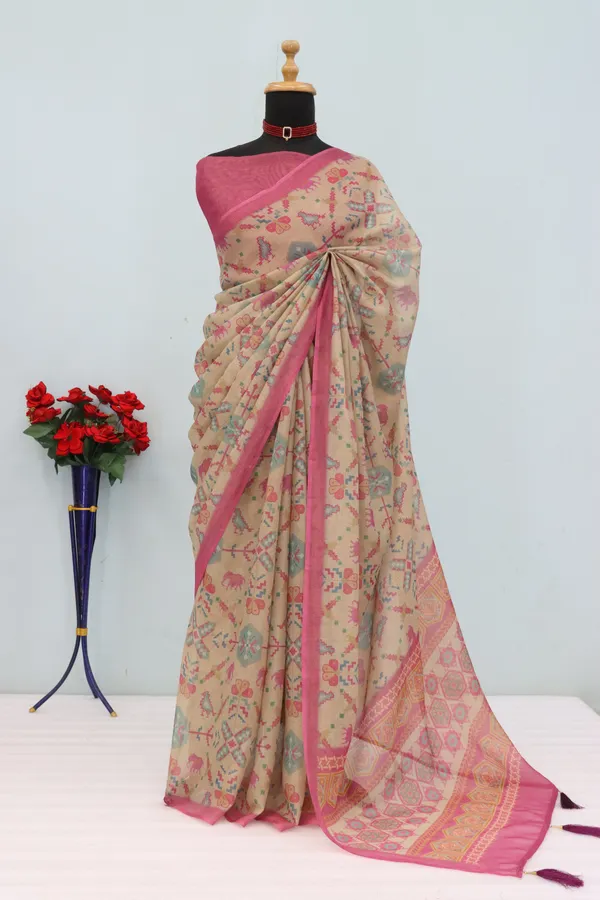 Tissue Handloom Cotton Saree with Zari Weave & Floral Print
