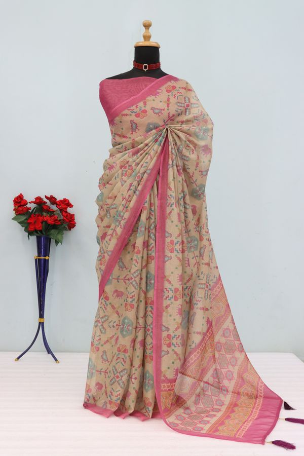 Tissue Handloom Cotton Saree with Zari Weave & Floral Print