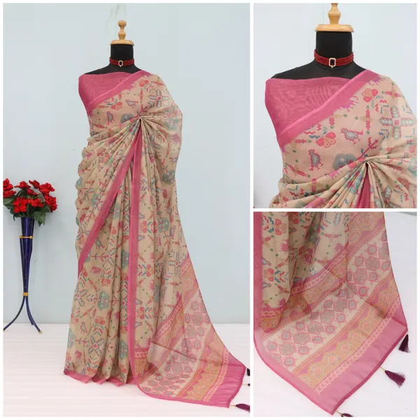 Tissue Handloom Cotton Saree with Zari Weave & Floral Print