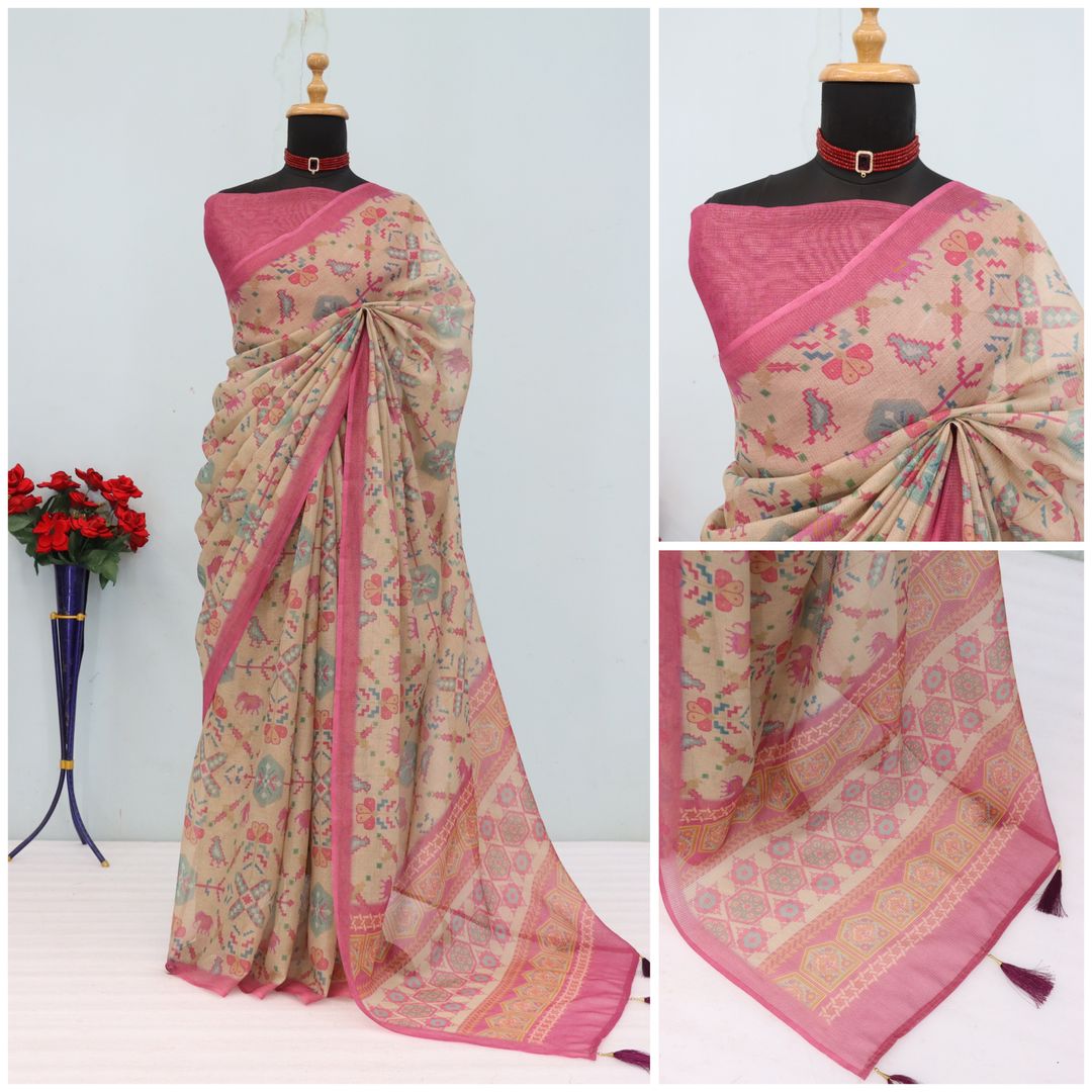 Tissue Handloom Cotton Saree with Zari Weave & Floral Print