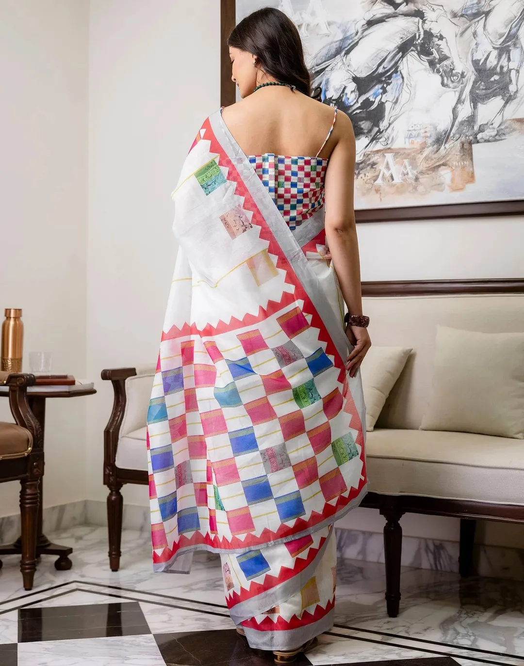 Multicolor Linen Cotton Floral Saree with Blouse Online