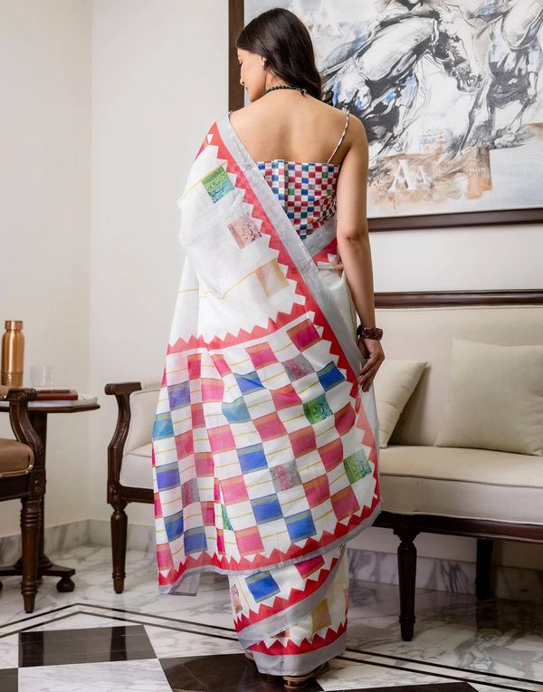 Multicolor Linen Cotton Floral Saree with Blouse Online