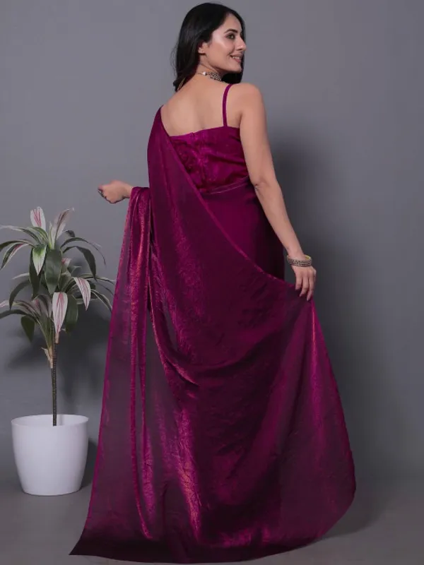 Magenta Fandy Solid Shimmer Saree With Blouse - VARNAVI