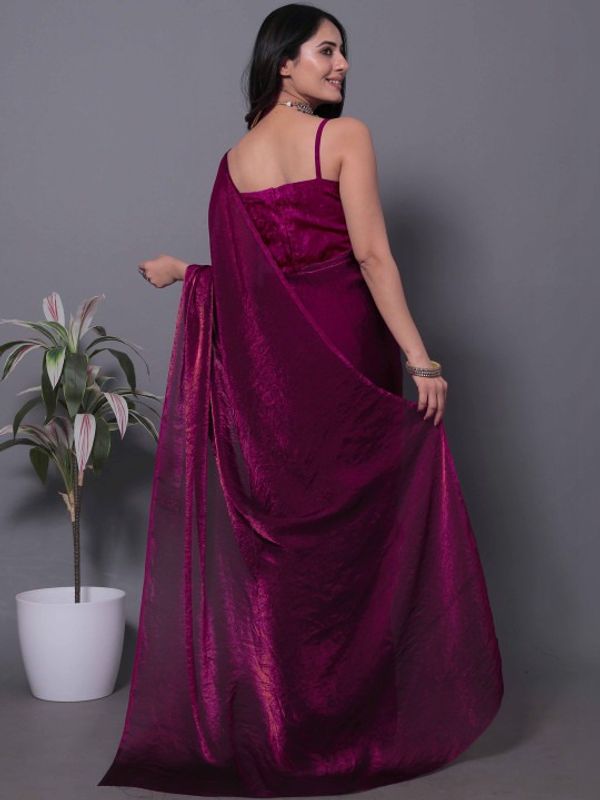 Magenta Fandy Solid Shimmer Saree With Blouse - VARNAVI