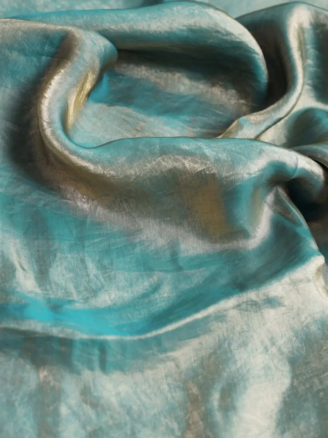 Teal Fandy Solid Saree With Blouse for Women by VARNAVI