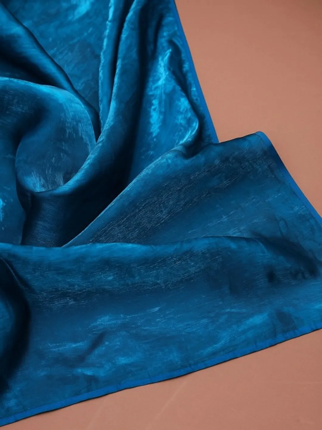 Teal Fandy Solid Saree With Blouse for Women by VARNAVI