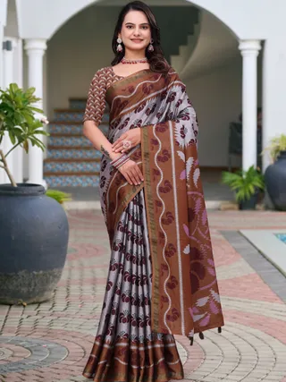 Printed Mal Cotton Saree With Designer Pallu by VARNAVI
