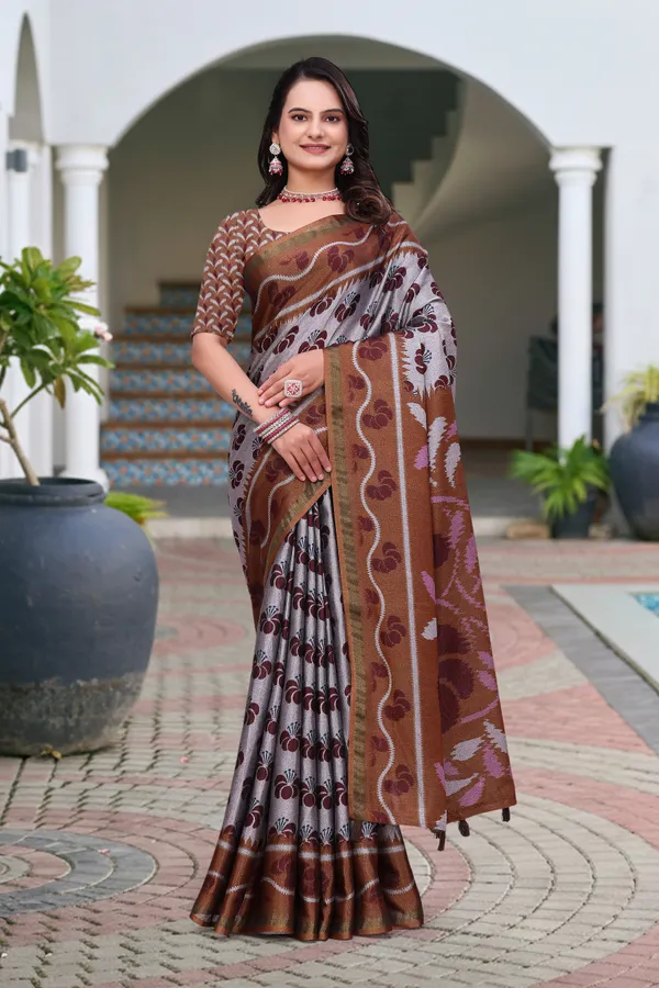 Printed Mal Cotton Saree With Designer Pallu by VARNAVI