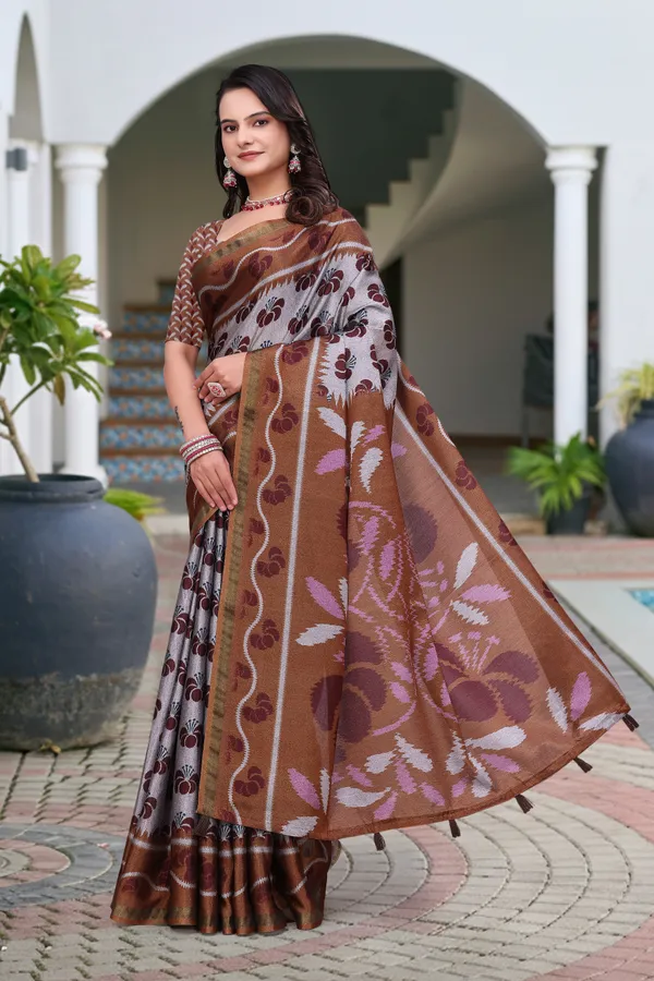 Printed Mal Cotton Saree With Designer Pallu by VARNAVI