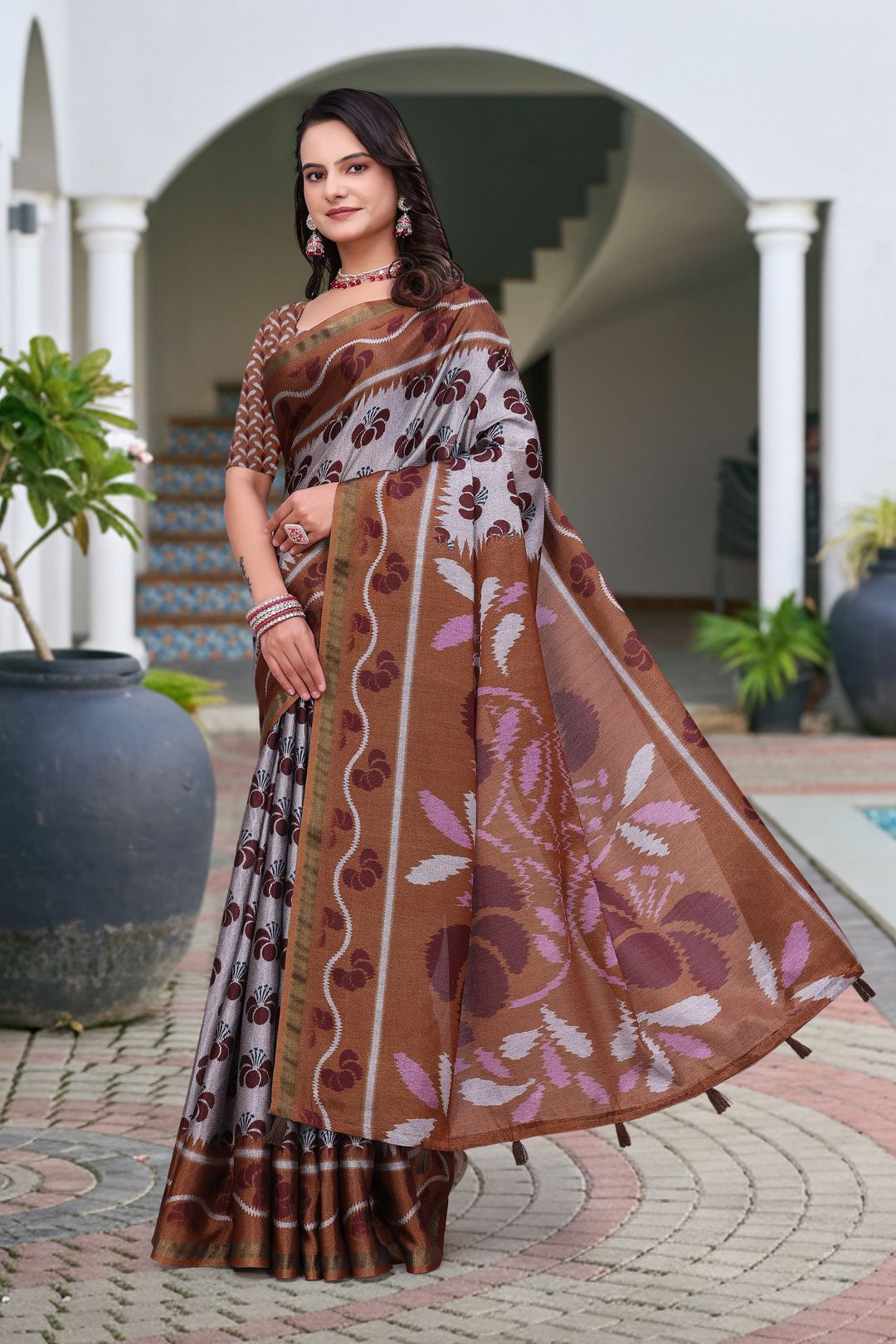 Printed Mal Cotton Saree With Designer Pallu by VARNAVI