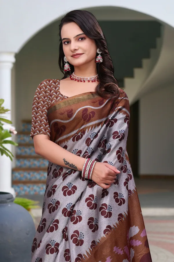 Printed Mal Cotton Saree With Designer Pallu by VARNAVI