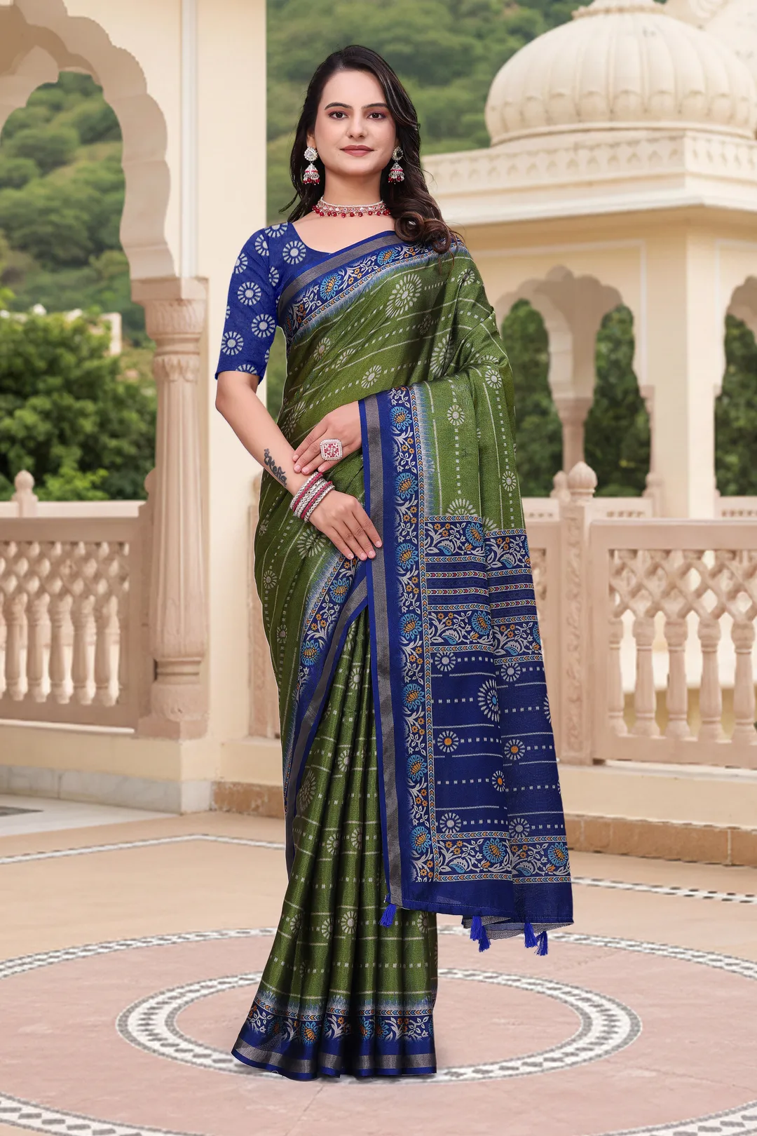 Green Mal Cotton Printed Saree For Women - VARNAVI